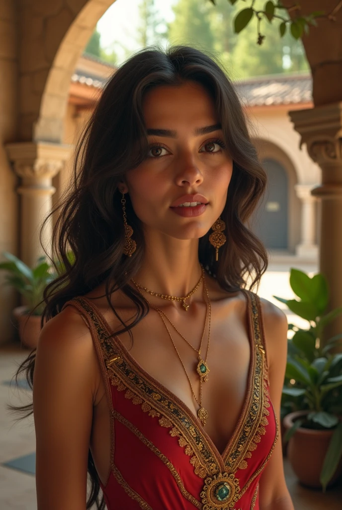 Marrakech photo of alluring beautiful woman, curvy, sparkling, bright eyes, long braids, Moroccan flag waving, Amazigh traditional dress, Berber culture, Morocco lamps, (masterpiece) (best quality) (detailed) (8k) (HDR) (wallpaper) (cinematic lighting) (sharp focus) (intricate)