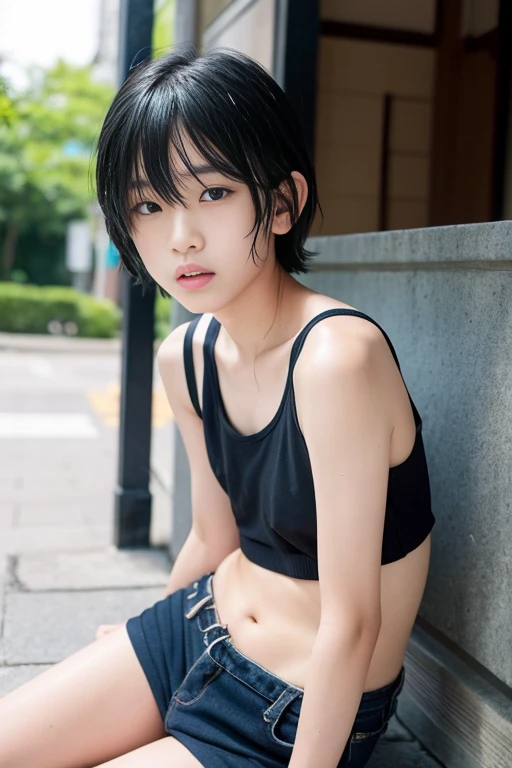 Bodybuilder Naked, (((VERY SHORT HAIRCUT:1.6))), masutepiece, High quality, UHD 32K, Realistic face, Realistic skin feeling , A Japanese Lady, 8 years old, , Very cute and baby-like face, (((FLAT CHEST))), (MATRIX WORLD), ((look In front at the camera and SADNESS)), ((())), (((CUTE GIRL))), ((GREEN FLUORESCENT LIPS)), ((wering lingerie Bra Floral Pattern)) little Bodybuilder, ((flat chest:1.8))