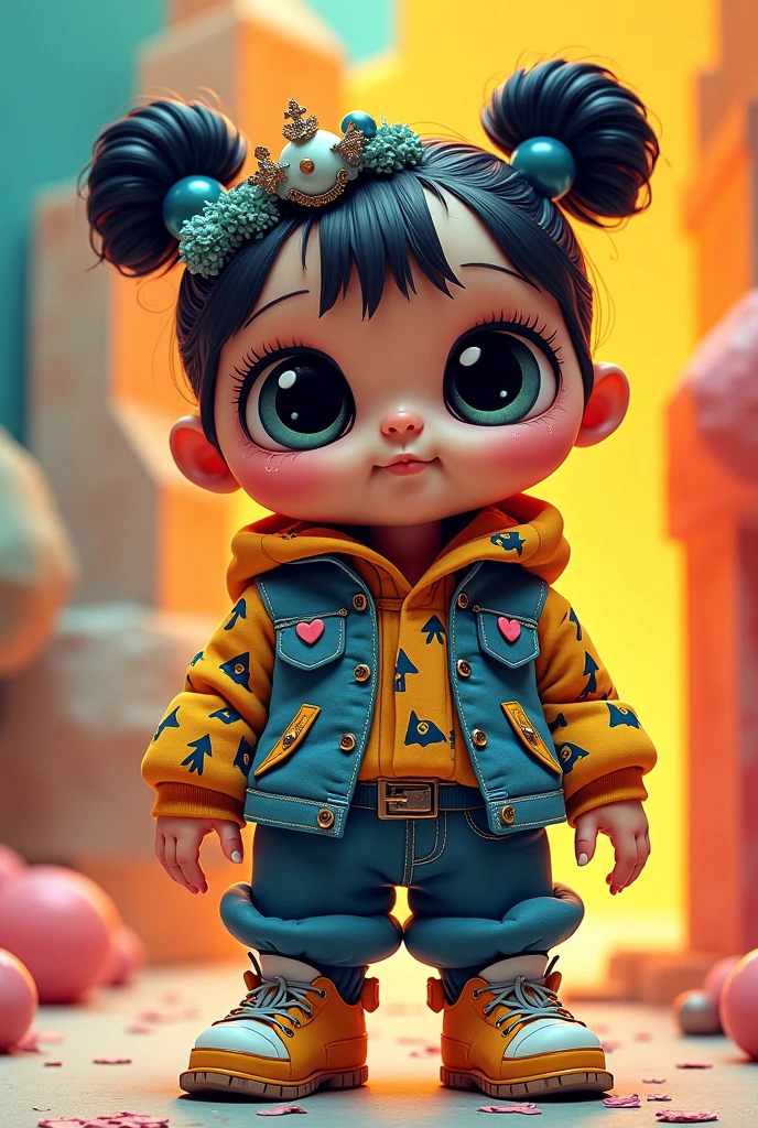 3d toy, 3d rendering, ip, cyberpunk style, chibi, cute little boy, hair shirt, mask, simple background, best quality, c4d, blender, 3D MODEL, TOYS, VIVID COLORS, STREET STYLE, HIGH RESOLUTION, A LOT OF DETAILS, PIXAR, CANDY COLORS, BIG SHOES, FASHION TRENDS, ART