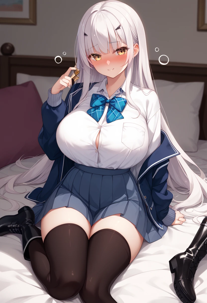 score_9, score_8_up, score_7_up, score_6_up, score_5_up, score_4_up, source_anime, anime screencap, uncensored, 1girl, solo,zPDXL,
anime screencap,AlisaMikhailovnaKujou,silver hair,ahoge,long hair,one red hairribbon,blue eyes,
BREAK
school_uniform,jacket,black vest, white_thighhighs, white panties,
from below, pov, feet, stepped on, smile, heavy blush, half closed eye, smug,
classroom, Daytime,
(Beautiful, medium Breasts:1.2), natural breasts, sitting,