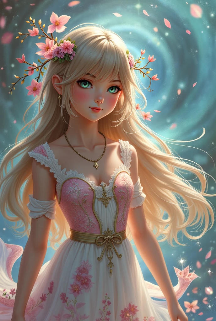 baby, angel, glitter, cheerful smile, rainbow, light, flower garden, halo -, holding crystal in hand -auto --s2