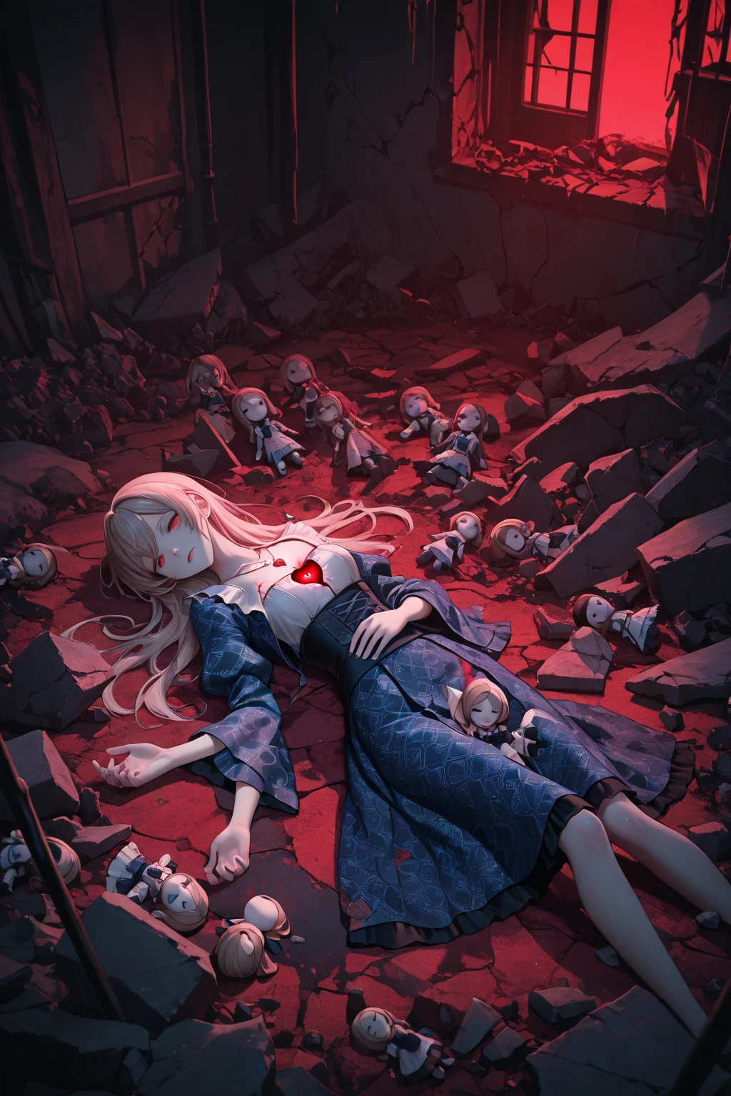 BREAK Perfect ???????、(High resolution:1.2)、Incredible illustrations、(Cute illustrations:1.2)、（Beautiful background） Alice in Wonderland(facepalm,despair,tears),(a girl,  1.6meters, 40kg,bloody:1.5),Full body view (cthulhu)
