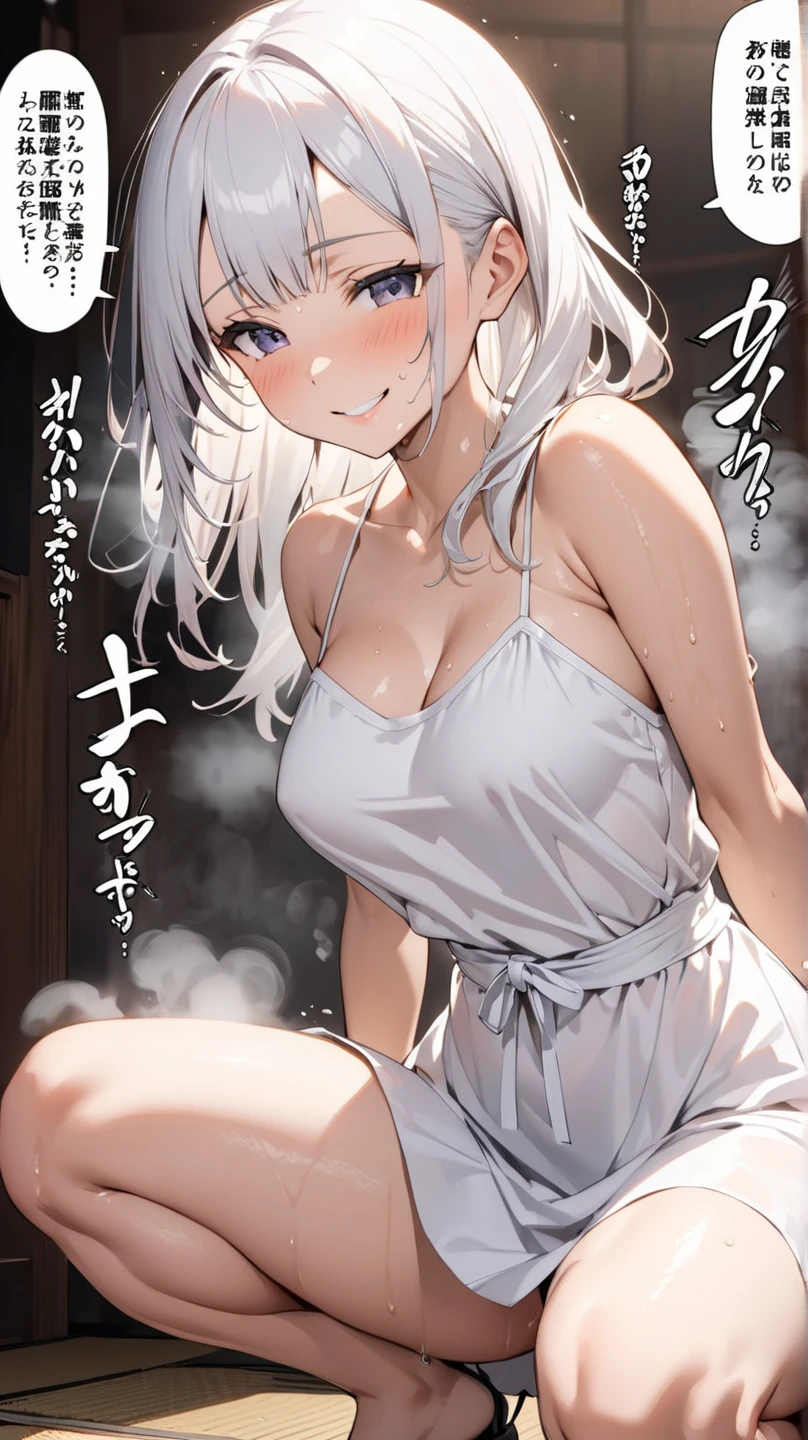Magazine cover(masterpiece, best quality:1.2),woman,shy(((The eyes are delicate)))Wet body((White evening dress)),rain(8K)(HD)