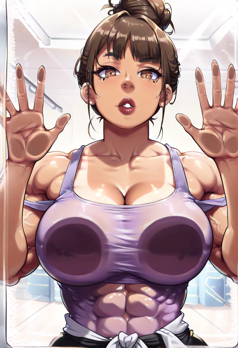 NSFW,アニメ,Perfect Anatomy,Suguha Kirigaya,Viewed from the front,(Highly detailed face),1female,crossed eyes,(rolling eyes),open mouth,(tongue out),(crying),short hair,large breasts,large nipples,(slim body)