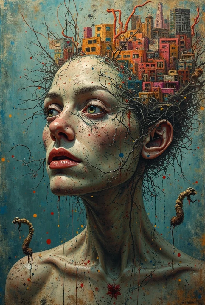 Imagine a speed paint of a crystal sculpture installation designed by Ismail Inceoglu and digitally enhanced by a digital ninja artist. These figures, having half their heads missing, emanate raw emotion with their empty eye sockets. Infused with a glitch style inspired by the Darkfall Sandman, the sculptures project distorted, vibrant hues playing with unusual colors. Set against a dystopian landscape reminiscent of Simon Stålenhag's art and detailed by Ryan Church, this art piece is best viewed in ultra-detailed CG perspective, revealing every intricate pattern and distortion for emotional effect.
