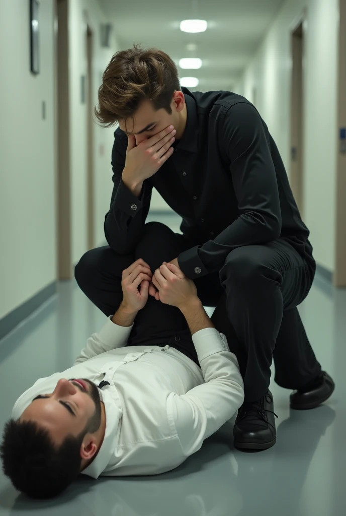 Draw a picture of a man being chloroformed on a cloth on his face by another man on his back