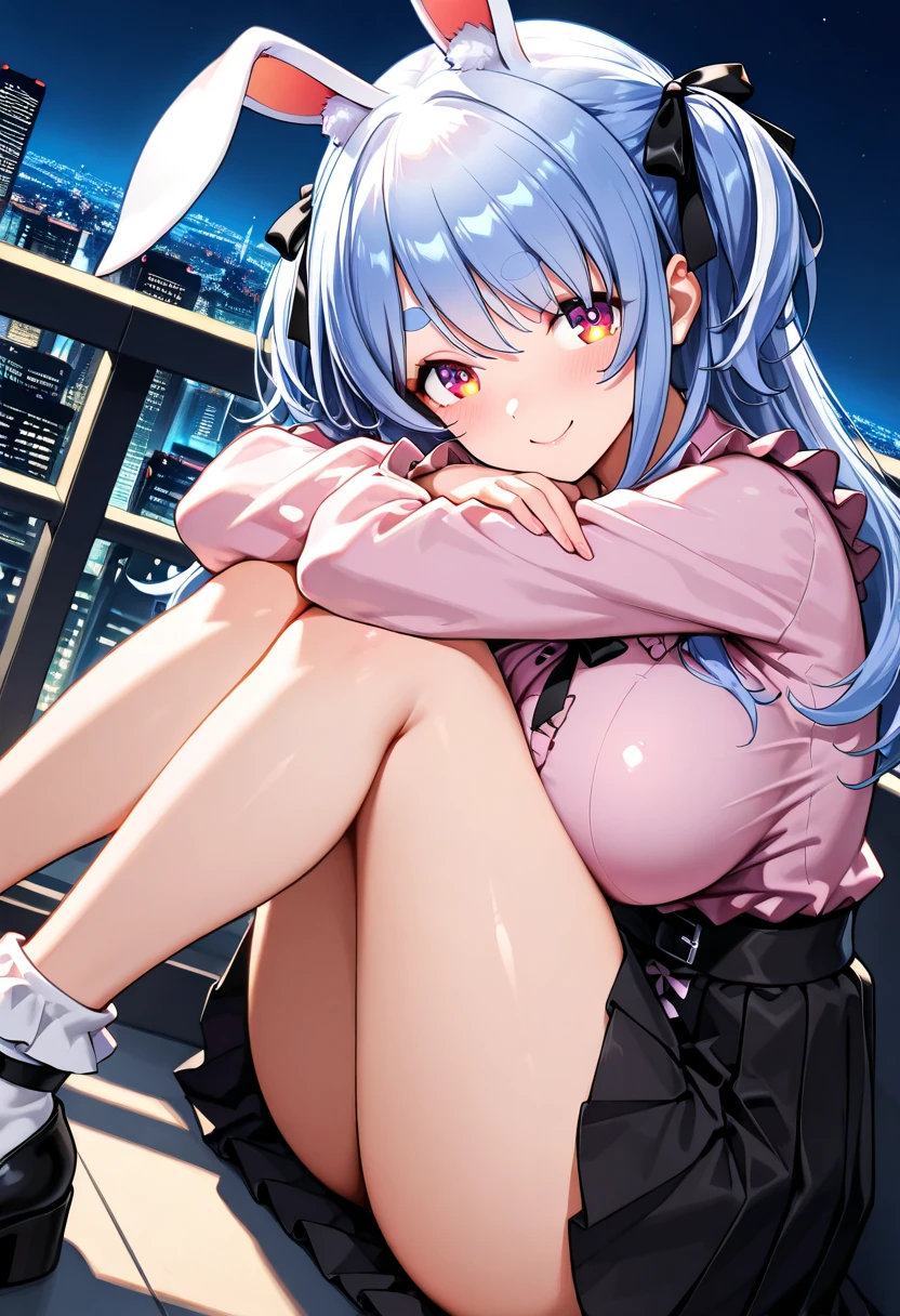 (throw_hand, pink vibrator remote switch in throw_hand, throw:1.2), Highest quality, Very detailed, masterpiece, Ultra-high resolution, 8K, Ridiculous, Cowboy Shooting, Blurred, One Girl, Embarrassing, blush, Lovely, , Tears in the eyes、Open your mouth, What saliva leaves behind, Wet skirt hem, Not wearing pants, Bulging of the vibrator cord, Vibrator with Garters, ,Squirting、night、In an empty city,NFSW+, 3 silver wolf\(Collapse Star Rail\), Grey Eyes, Grey Hair, Long Hair, ponytail, hair ornaments, Wear blue lens sunglasses on your head,