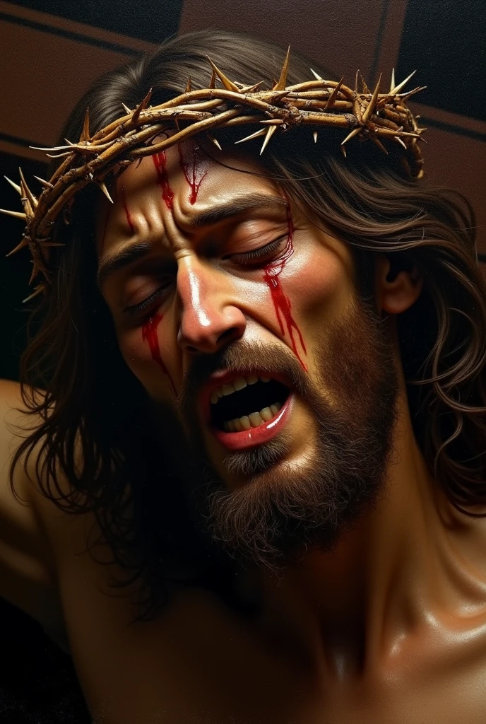 Oil painting, cobtrast, Impresionism, jesus christ, backlight, charisma, crown of thorns, Sick, depend on the father, whipped, bloody