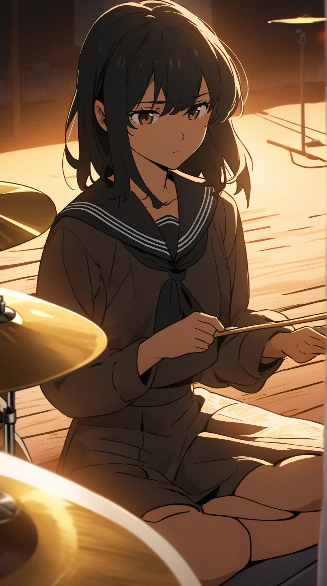 (masterpiece), 1girl, blackskin,saxphone,funky,at bar,midnight