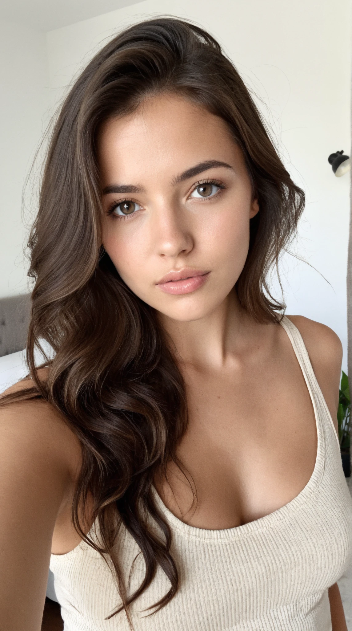 une femme dans un haut de soutien-gorge noir posant pour un selfie, portrait sophie mudd, Bella Poarch, peau olive impeccable, 18 ans, visage impeccable, beauté à couper le souffle, Une beauté à couper le souffle, Kailee Mandel, visage extrêmement beau, Olivia Culpo, visage parfait ), cheveux bruns et grands yeux, Anna Nikonova alias Newmilky, dark skin, latina  