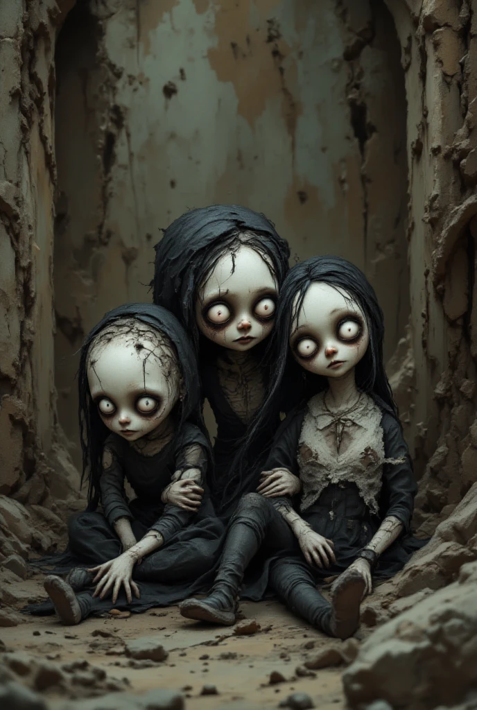Creepy doll collection brought to life on a moonlit night as background,chilling,boogeyman