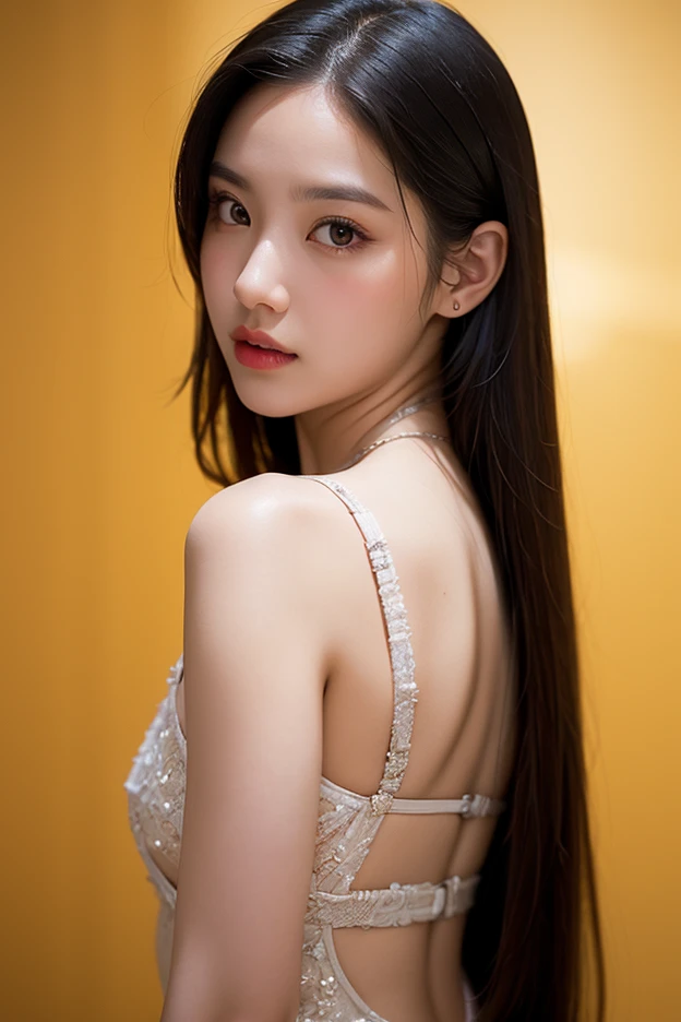 Gorgeous asian with long hair and bright eyes