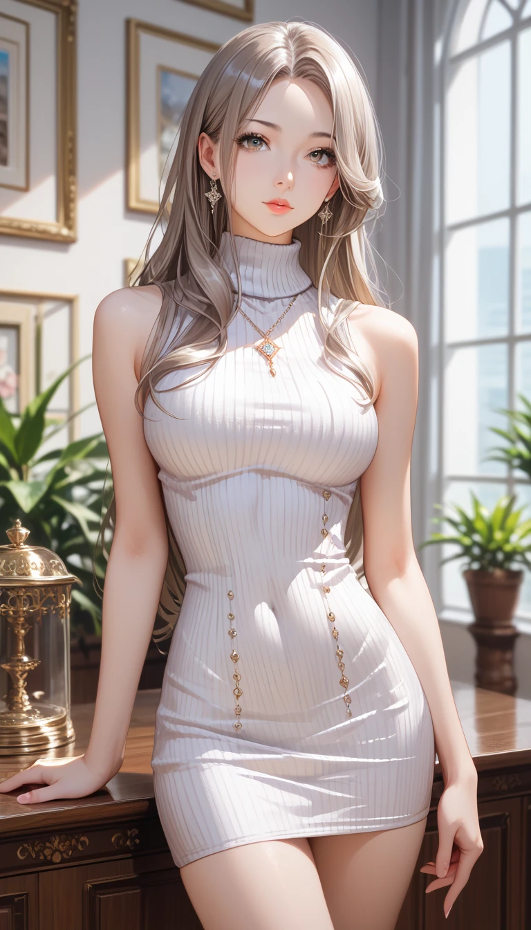 Chica sexy de profesion enfermera, postura sexy y provocativa, imagen de cuerpo entero, buenas curvas, manos y cara perfecta, imagen de cuerpo completo, con vestido blanco corto de enfermera, en un consultorio , enfermera Jefe