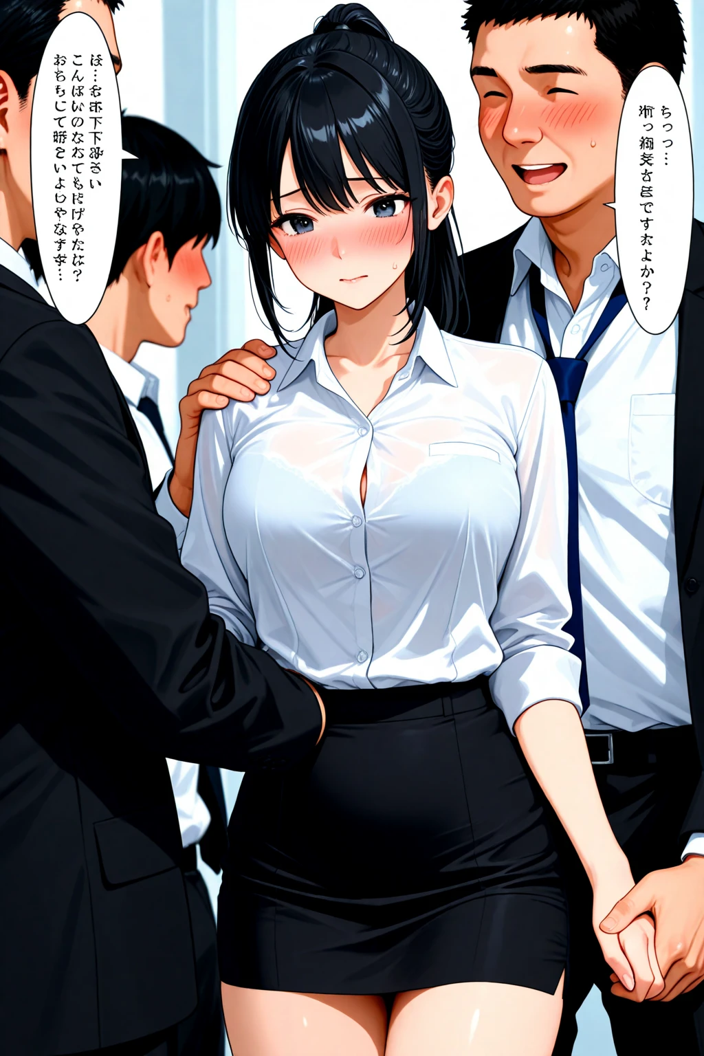 Highest quality,masterpiece,Nipples,Black Hair,class,Female teacher in her 40s,pubic hair,She gets naked and gives instructions to male students.,smile,calm,The space is partitioned