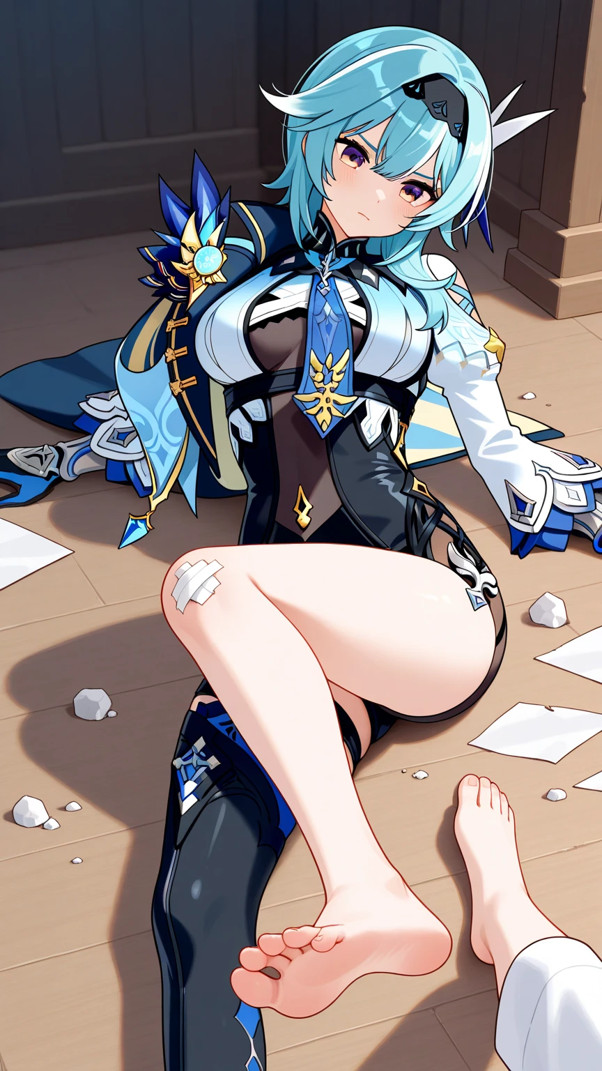 Ganyu\(Genshin Impact\), 1girll, ahoge, buliding, By bangs, cropped shoulders, bell, Black gloves, Black tights, ((Blue hair)), Blushlush, Breasts, Chinese knot, the sleeve, east asian architecture, flower knot, mitts, cow horn, long whitr hair, looking at viewert, middlebreast, Neckbells, the night, exteriors, lacepantyhose, purpleeyes, Temple, Solo, nipple tassels, White sleeves, ((Masterpiece))，blacksilk，upper legs，Big buttocks