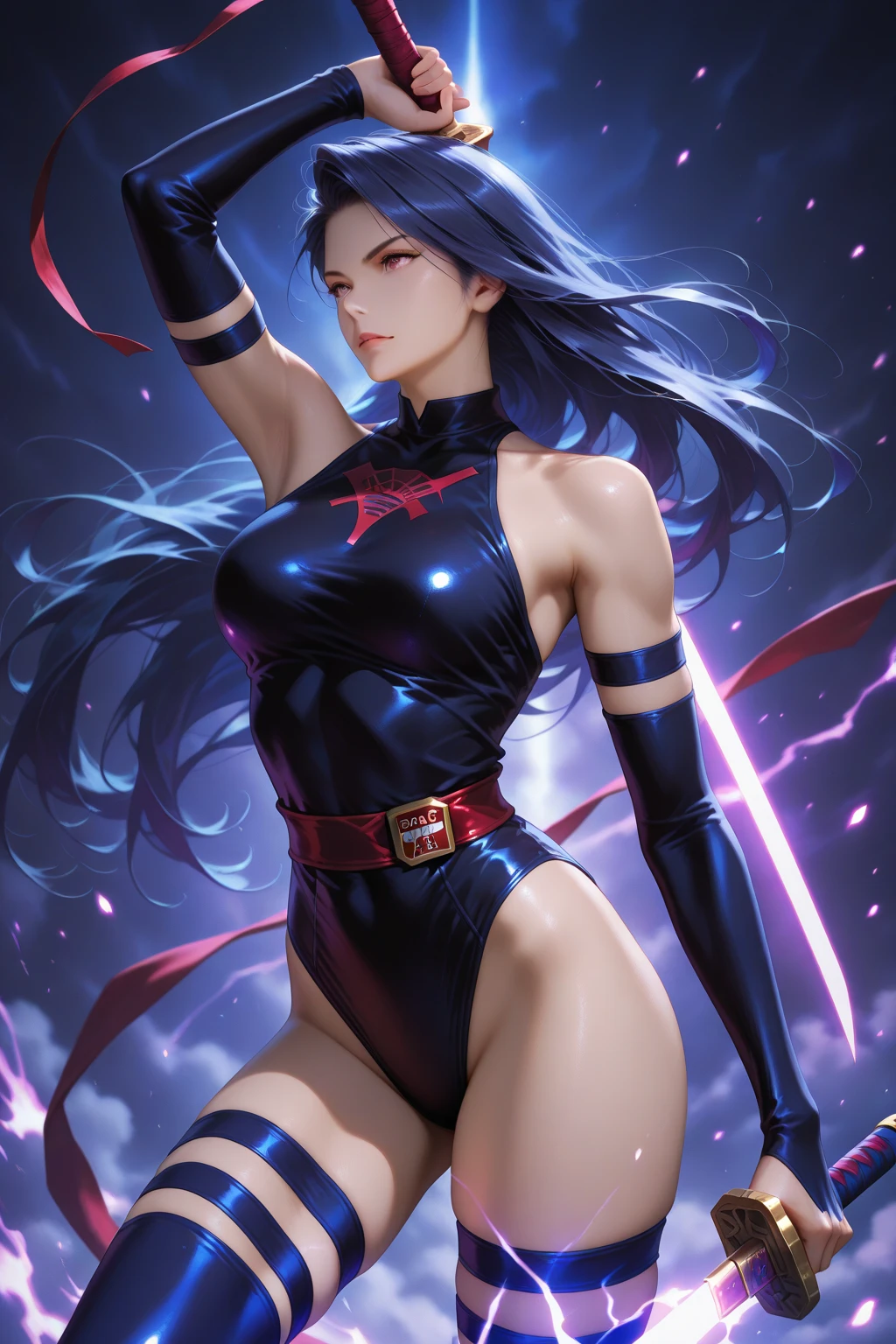 Blue leotard,highleg,Above the city, Preparing for battle, Detailed art photos, beautifull detailed face, Dreamy, blazing, Back lighting, Glamour, Glow, shadowy, oil on canevas, brushstrokes, Soft, Ultra high definition, 8K, unreal enginee 5, Ultra Focus Sharp, ArtGerm, Roisch, nffsw, intricate art masterpiece, Menacing, Matte Paint Movie Poster, Golden ratio, CGsociety trend, Convoluted, epicd, Highly detailed, Vibrant, production cinematic character render, Quality model ultra-high,well-muscled,