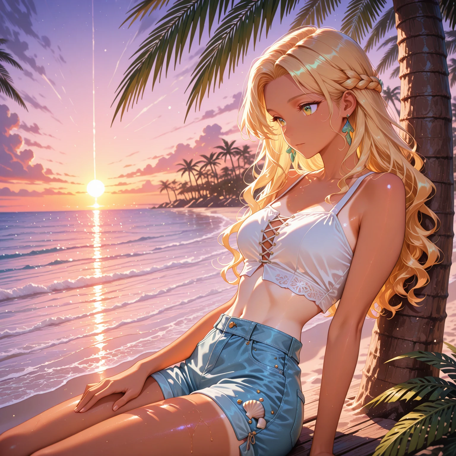 a blond、Long、lifelike face、long lashes、Suntan-Skin、a person、Mare、shortpants、teak、Nail、long claws --auto