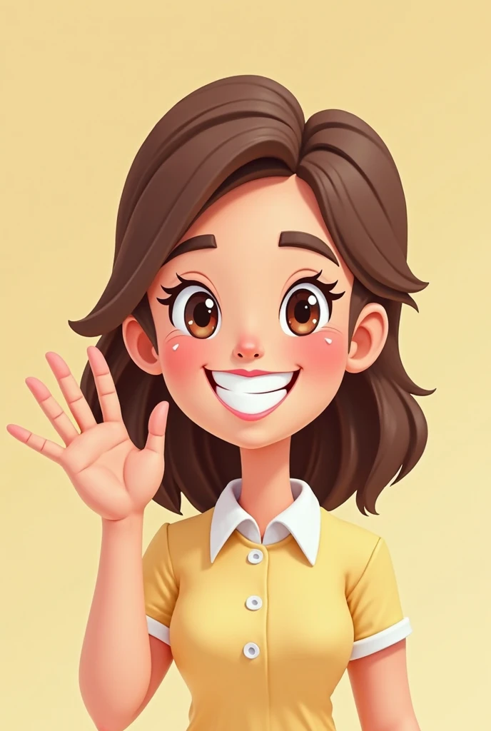 a girl wearing pink t-shirt, thumb up, bright smile, gray background, 3d cartoon render, cute, little, close up, straight hair