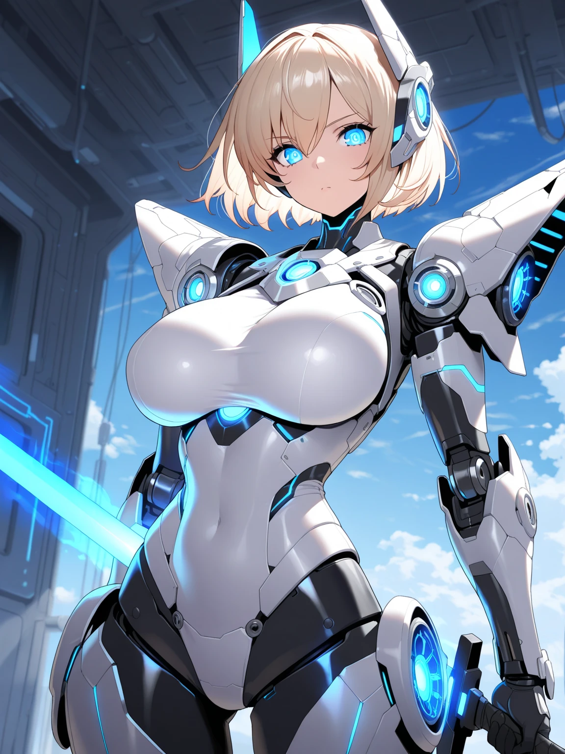 (Isolated white futuristic background:1.1), (Sci-fi), (intricate white carbon armored uniform:1.2), (skimpy style:1.2), (mechanical robot woman:1.2), (cloud lighting), realistic photo, cinematic photo, highly detailed, soft lighting, sharp focus, WLOP, (detailed face and eyes:1.2), (wide hips:1.1), (slim waist:1.1), (thick thighs:1.1), (very short skirt uniform:1.2), (tight skirt), (futuristic helmet), (analog display screen:1.2), (analog smile:1.1), (futuristic loafers shoes), (led pixel analog eyes:1.2), (detailed hand and finger:1.2), (medium breasts:1.2), (busty), (deep cleavage:1.2), (labia outline:1.3), (hard teat:1.3).