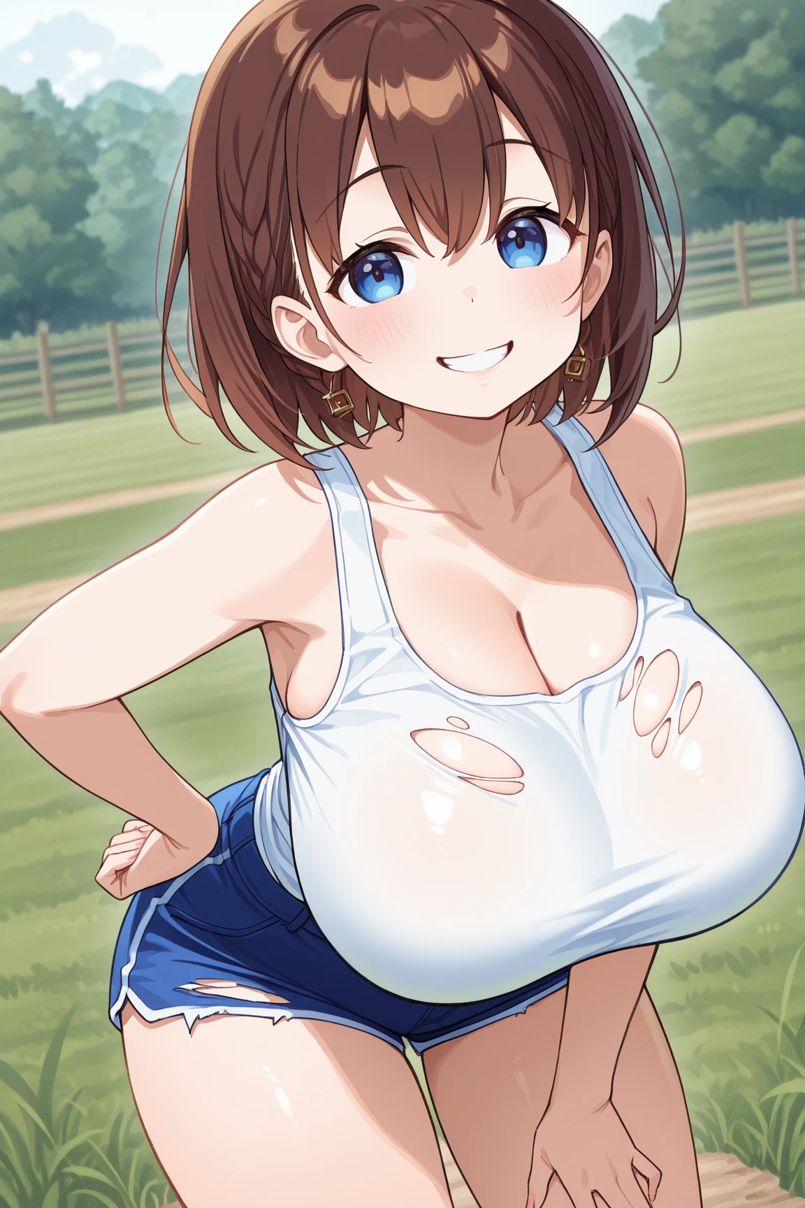 Score_9, score_8_up, score_7_up, score_6_up, score_5_up, score_4_up, source_anime, umamusume, detailed eye, BREAK Super Creek, sleeveless, umamusume costume, longhair, sagging gigantic huge biggest breasts, huge dark areolae, areola slip, dark nipple, hairy stomach hair, hairy armpit hair, midriff-baring, sweating, heart mark words, in field, wide hip, cum shot, blushing, ahegao, horse penis, having sex, raping, side view, doggy sex