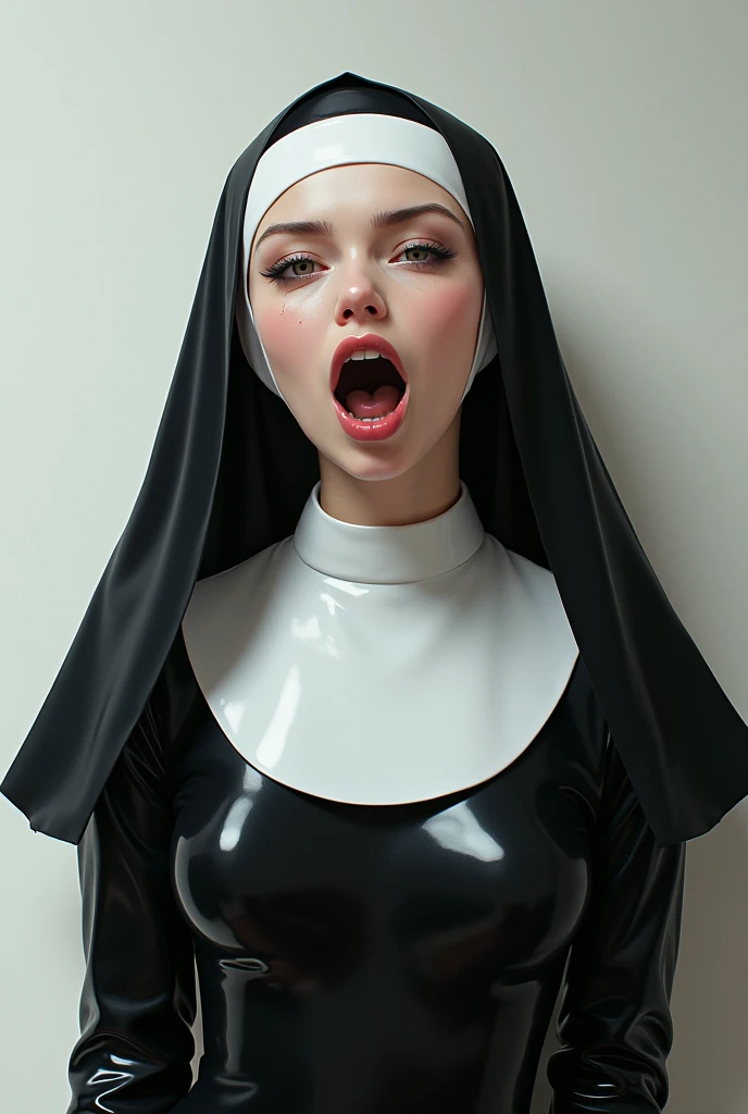 1girl, (sticking out her tongue out), (tongue), ultra high res, photorealistic, best quality, 8k resolution, masterpiece, hijab, ((choker, latex, tight swimsuit)), tank top, ((close up face view)), (ahegao), kneeling, oh face, Open your mouth wide, Stick out your tongue to receive, One hand in your mouth, Ecstasy, (White liquid on your face), Face up, Shoot from above, (White liquid dripping from your mouth), Tongue sticking out, (White liquid accumulation on the tongue), ecstatic look, a large amount of white liquid in the mouth, white liquid on the chest, delicate fingertips, complicated fingertips, nsfw, eyes roll back, eyes up, Hijab zero two