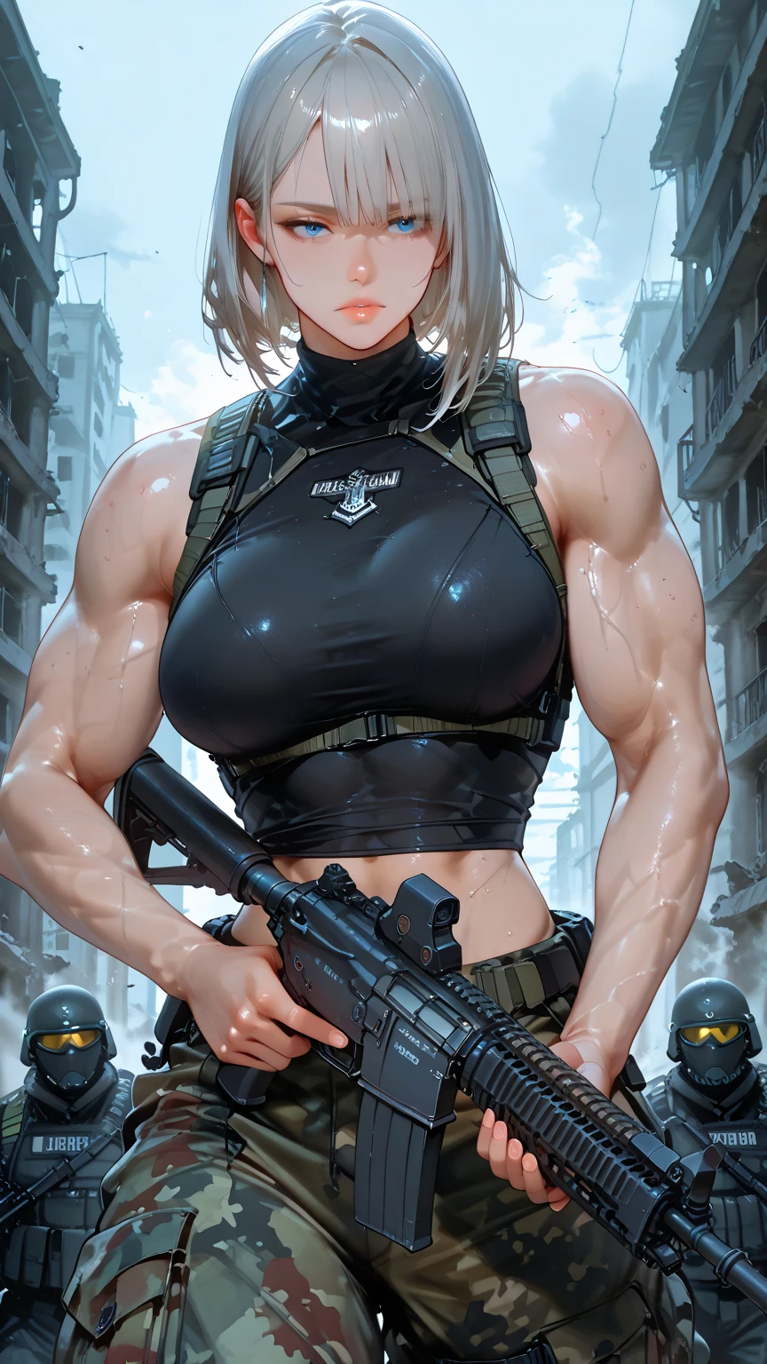 (BEST lighting) , (ultra intricately detailed) , 4K unification, (super-detailed CG: 1.2) , (8K: 1.2),(Original), (Masterpiece) , (Best quality),(Masterpiece:1.4),Anime-ish high quality,(Masterpiece),Masterpiece, Super clear picture quality,Clearer than movies,(Fine face)Best quality, absurderes,((masterpeace, 4K, 8K, Yes, A high resolution))1girll, schoolgirls,She is in the city of the future,cyber punk perssonage,motorbiker,Wear a helmet and headphones,Tech motorcycles,Ten strong abs,standing on your feet,Exposing the abdomen,There are bulges of dense veins on the arms,Spring, Perfect figure, Long silver hair, Dynamic pose,Legs exposed,Strong leg muscles ((body builder:1.5)city in the style of cyberpunk,Bustling,space ship(Beautiful bace),(Girl),(Female),(((Upper body:1)))