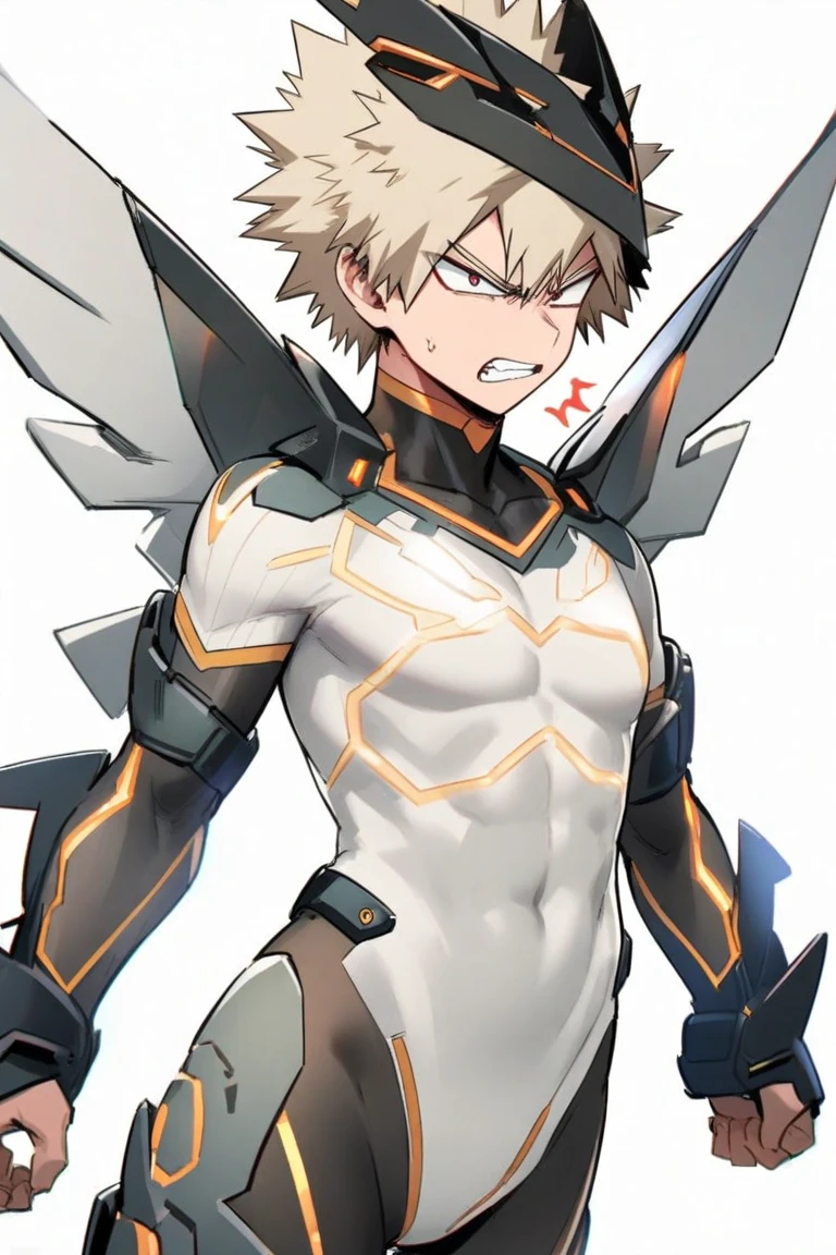 Huge muscles,Devilish wings,Devilish horns,Clear liquid dripping from penis,black costume,Huge erect penis,Ready your weapon,An angel cloaked in evil aura,The color of the face is Caucasian skin tone.,A white suit with blue lines and an innocent smile,Lots of drooling,Look straight up