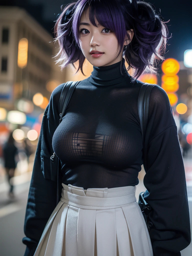 Big Breasts Purple Hair An illustration lowponite mysterious Female college student Black overcoat Nipples exposed