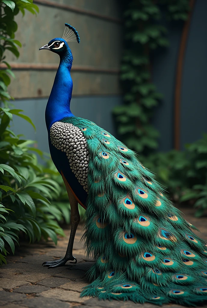 Peacock poses from behind