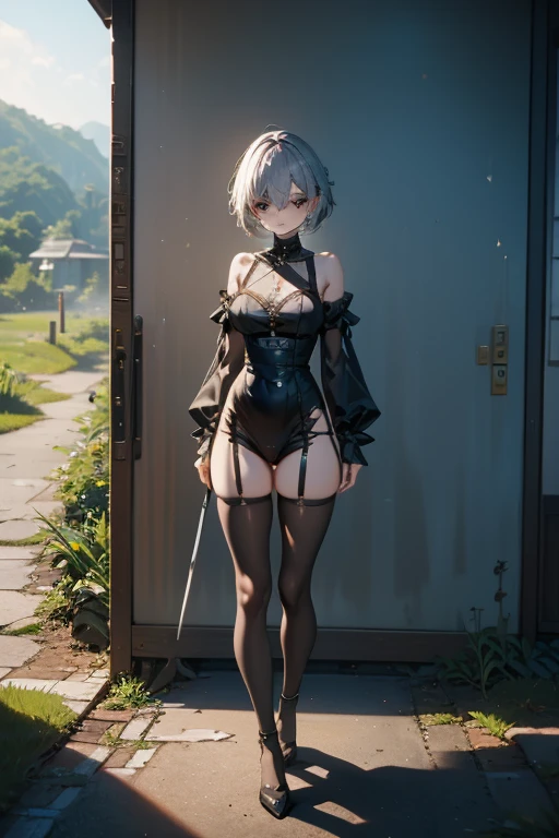 (Photorealistic:1.8, Highest quality:1.8,8K Masterpiece:1.8、Super detailed、Ultra-high resolution、Detailed Background)、((Flat Color))、((colorful))、Multicolored lighting、((Floating colorful water))、Blue background、
Bound Queen、Random Pause、(Chained、Golden Chain、Chained to the body、Chained first round、handcuffs)、Random Sexy Poses、Turn around、Angle from behind、
(Medium Hair、Silver Hair、hair ornaments、choker)、(bondage、Mini Dress、choker、Knee-high stockings、garter belt、White biting panties)、Beautiful hip line、TWICE's Tzuyu' on pause、Beautiful blue eyes、(A rich expression、smile)