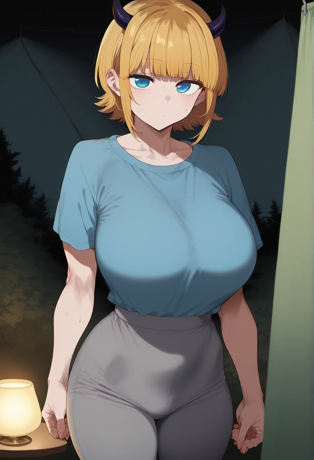 (1girl), (solo), ((masterpiece)), best quality, beautiful, perfect lighting, extremely delicate and beautiful, detailed face, ultra cute face, (high res), ((1girl)), ((solo), ((cowboy shot 1.2)), looking at thighs,
Short blonde messy hair, blue eyes, pale skin, embarresed, (Blush) exhausted, sweat, long legs, (chubby), chubby belly, ((wide hips)), ((thick thigh)), medium breasts, cleavage, perky breasts, ((tan button up shirt)), (khaki shorts 1.2), (tight shortplorers outfit, leather belt,
standing, inside a pyramid ruin, Eygpt, (hieroglyphs on the walls),