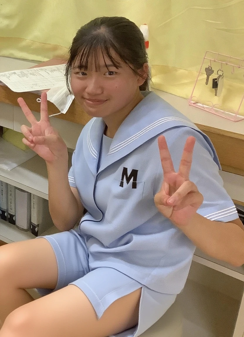 (masterpiece, highest quality, high resolution, realistic, raw photo, 8K:1.2),(high school girl:1.2),(((short-sleeved sailor uniform))),(navy blue long skirt),(black sneakers),(no socks),Asian,idol,Korean idol,(smiling with teeth showing and eyes narrowed:1.3),(bob cut, black hair, no makeup, mischievous:1.3),(tanned Japanese:1.3),(16-year-old Japanese girl:1.2),(small eyes:1.2),(men's room:1.3),(looking at subject from below:1.2),(white panties visible:1.4),(defenseless, legs spread, squatting and standing on tiptoes:1.3),oily skin, oily, dark skin, moist, oily, slippery,(2 arms, 2 legs)