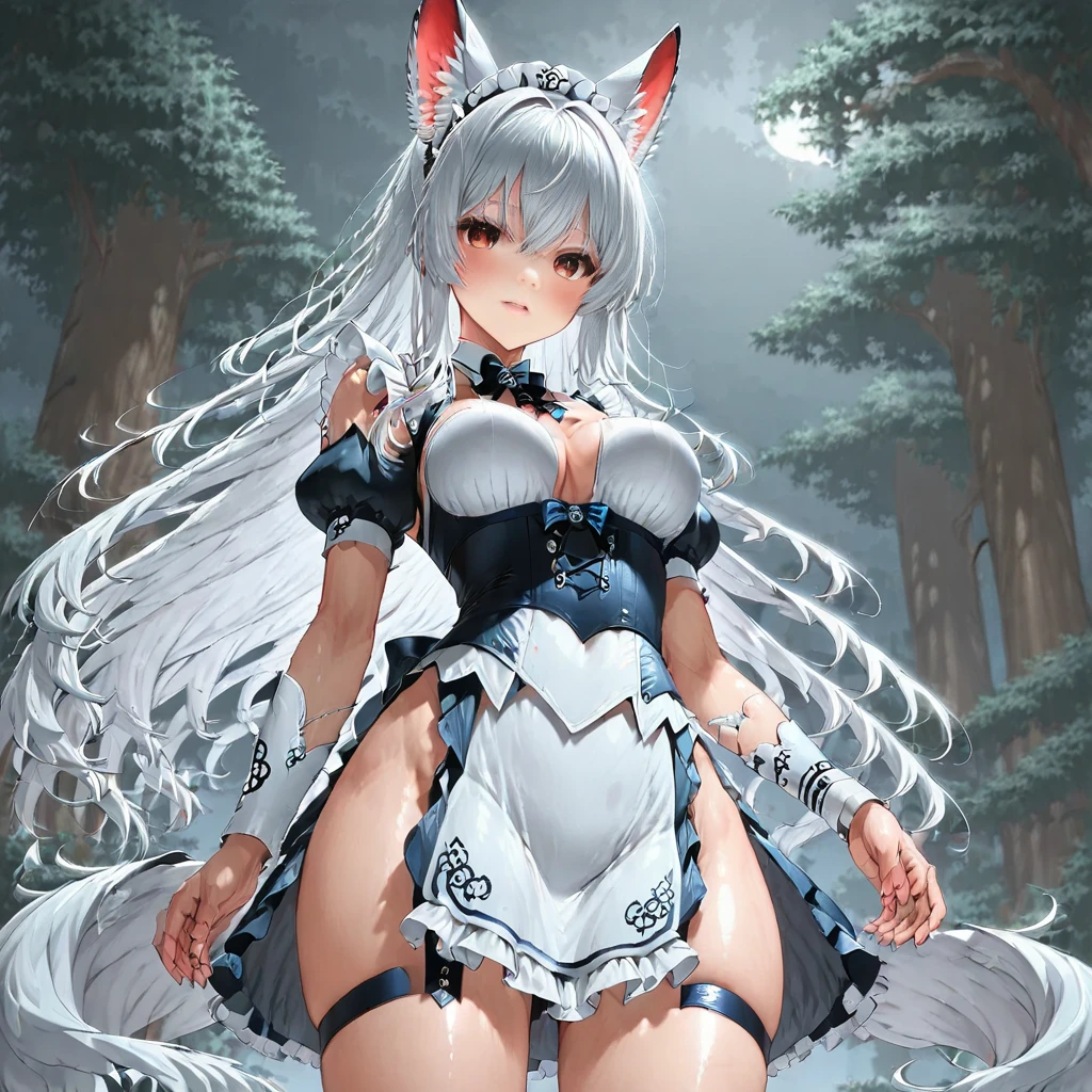 (Highest quality)、((Super detailed))、(Ultra delicate)、Cute girl、Silver Hair、Animal Ears、Beautiful breasts、Beautiful thighs、Naughty Holy Knight、See-through