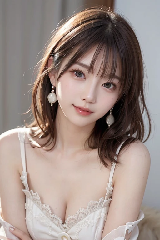 white background, half body portrait, bust shot, looks very happy, smile, one girl, (a beauty girl, delicate girl:1.3), (20 years old:1.3), break, (dress up as first lady), break, very fine eyes, (symmetrical eyes:1.3), break, D cup breasts, brown eyes, parted bangs, short hair, brown hair,  (eyes and faces with detailed:1.0), break, (masterpiece, best quality, ultra detailed, detailed face, 8k)