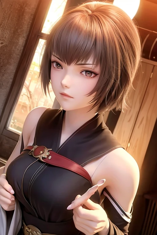 (Yuffie Kisaragi, final fantasy 7, disorganized, treble range, Super detailed), (cinematic), (Hmm), alone, spring, garden, close your mouth, (cinematic, highest quality, Hmm), ((official art)), ((pop art))profile, simple cabin, detailed face, (very fine eyes), ((noble))、Nipples are visible、Completely naked、smile