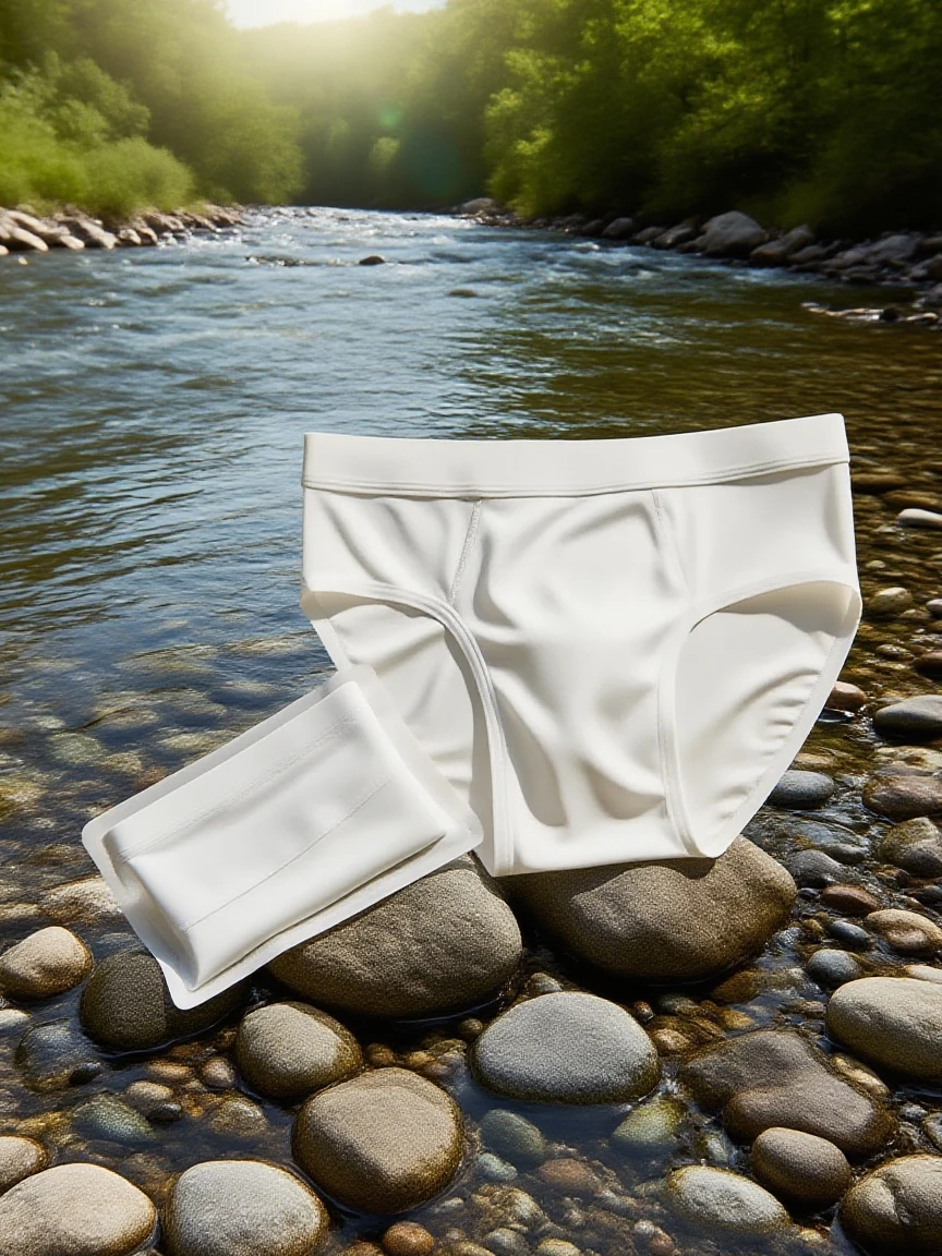  natural farther、Spain male、very handsome、abs、Pectoral muscle、 underwear、body hair、full-length picture，in the river