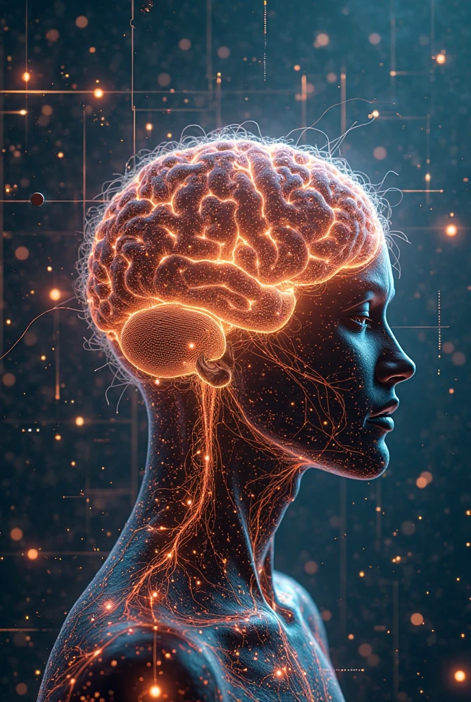 Creat a image showing a (beautiful animation of )human brain can glow a led bulb