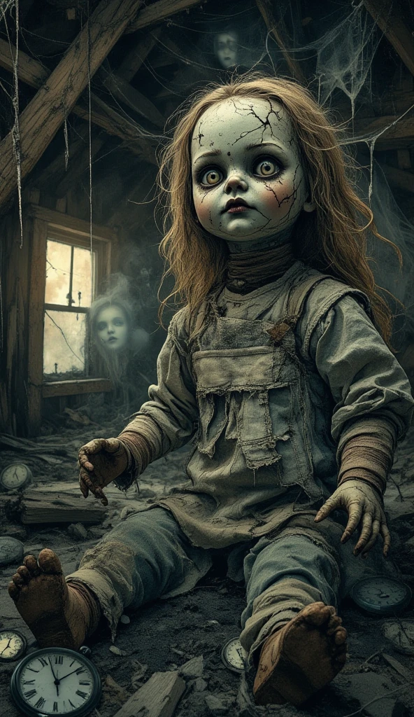 horror-theme
Digital Art
hyperrealistic
64k
5 year old zombie girl standing in anabandoned bedroom holding a doll
demons
candle light
night
style of Gerald Brom
style of HR Giger
HDR
dirty
scary