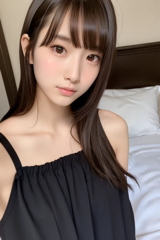 One girl, Short brown hair, Cute Japanese Girl, Adorable middle school student, , Flat Chest, Innocent look, Relaxed pose, Cat ear, Cute cat pose, Lolita Fashion, whole body, Fascinating, glamorous, highest quality, 8k, Realistic, Super detailed, Highly detailed face and eyes, Sharp focus, Cinema Lighting, Warm color palette, Natural Skin Tone, Intricate details,