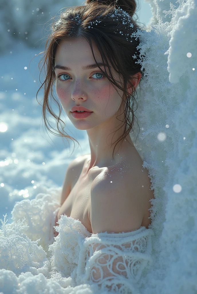 1 miniature Beautiful beautiful woman - Yuan Sayuki, ((top quality, 8K, Masterpiece:1.retty woman, 1 woman, huge breasts:1.3, a slim body:1.1, lush GINGER short hair with 2 buns, (shower, wet body, wet clothes:1.1), very detailed face, detailed lips, detailed eyes, double eyelids, Detailed blue eyes, чрезвычайно Detailed Outstanding Blue Eyes, short GINGER wet hair, GINGER wet hair, Detailed Outstanding Blue Eyes, innocent look at the viewer, very wet wavy white hair, Detailed Outstanding Blue Eyes, huge cross earrings, Outdoors, badges behind, gothic maid uniform, sexy maid dress, bare chest, huge chest tattoo, detailed huge catholic cross earrings, chest tattoo, Outside, wear a silver cross (Detailed cross shape), reality mode, wet breasts, black necklace, human crowd behind, black latex gloves, hair of white snowy colour, night time, red neon lights, demonic nun, nimbus (golden lighting ring above her head), angel, snowy weather, sexy pose, white lingerie, black maid dress, detailed flower wreath made of different colours, open chest (tattoo on her chest)