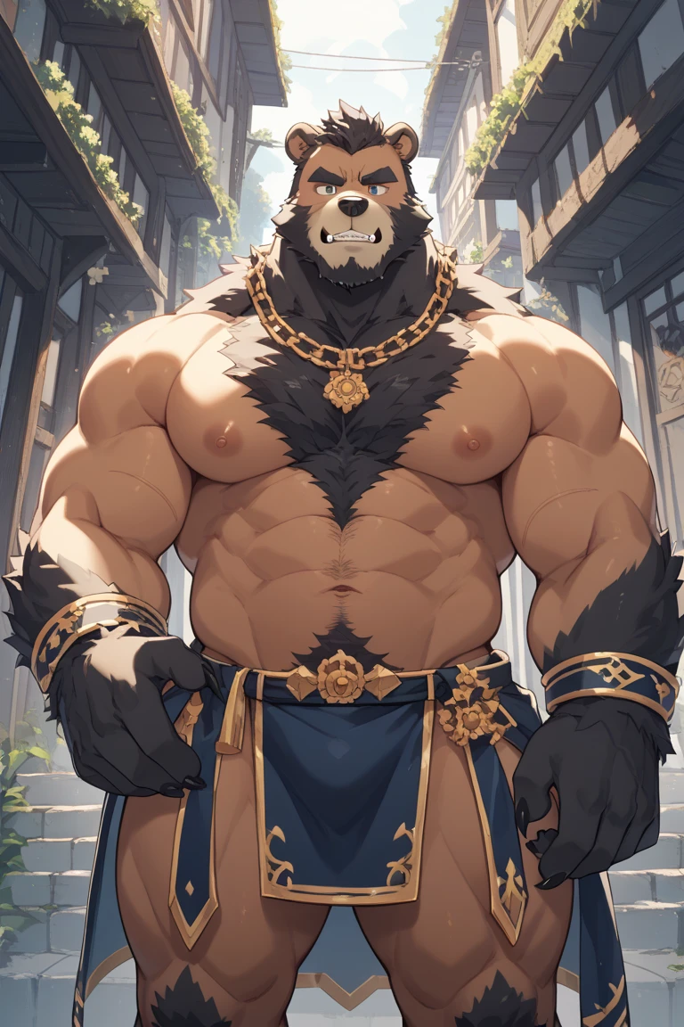 a muscular anthro bear man wearing provocative lingerie, detailed fur, bulge, highly detailed, 8k, masterpiece