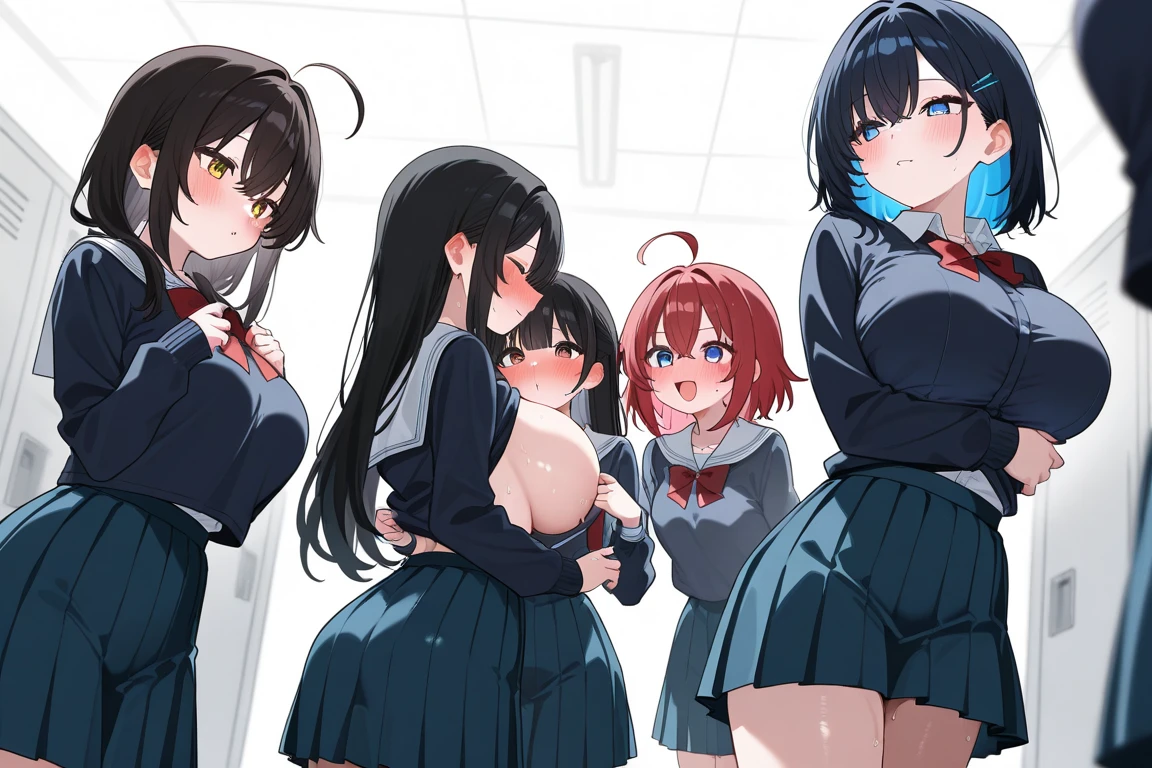 Female Teachers and Students Black Hair Shortcuts hair band White panties Black knee-high socks Beautiful breasts School Feeling embarrassed