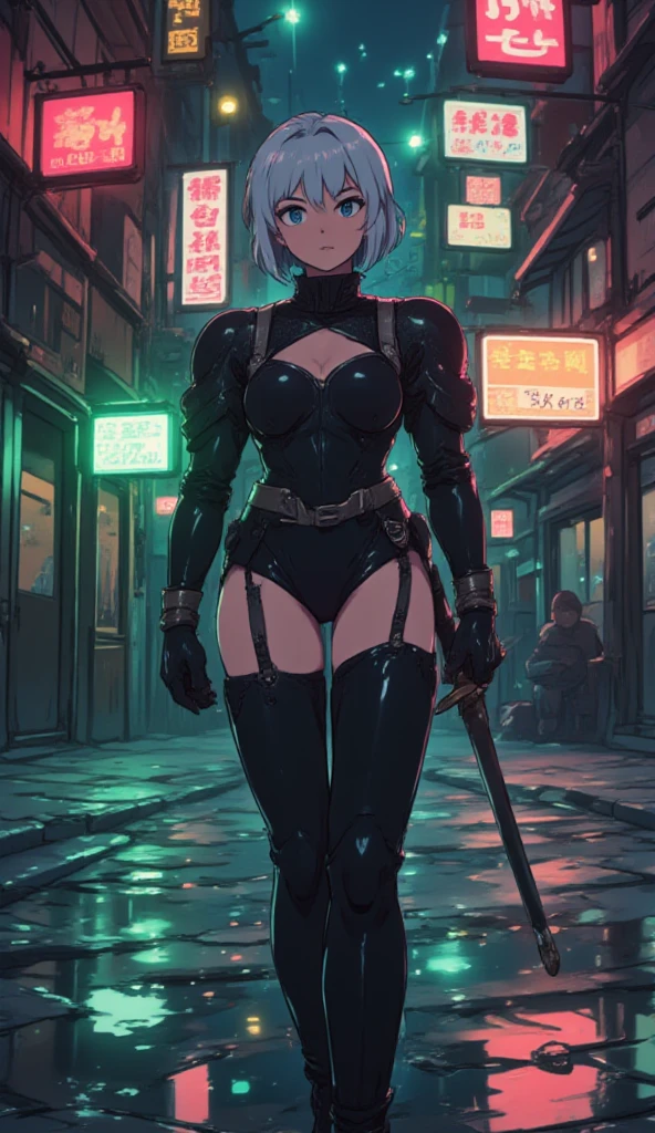 1 beautiful female, heavy metal ,   bobcut
fututristic, city street
enki bilal
realistic, coat