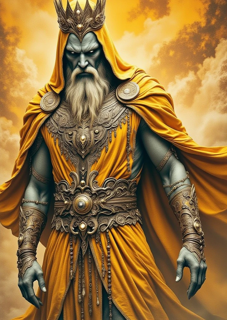 Odin is tall and strong, carved from bluestone, lifelike, with a bare upper body, slender body lines, bulging muscles, wearing a round hat with a wide edge, a long bearded shawl on the face of the idol, a tall nose, deep eyes, and a pair of ornate gold glasses on the brows. The idol holds a sword engraved with runes, masterpieces, of the best quality, 3/4 of the body --auto --s2