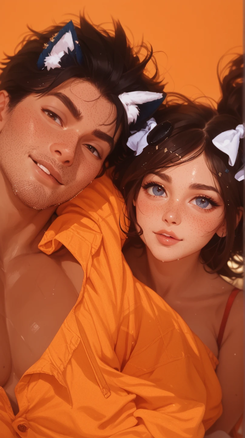 1 boy carrying 1 girl on back, girl wearing bikini, boy pained expression, swimsuits, detailed faces, beautiful detailed eyes, beautiful detailed lips, extremely detailed eyes and face, long eyelashes, high quality, 8k, photorealistic, masterpiece, studio lighting, vivid colors, warm lighting