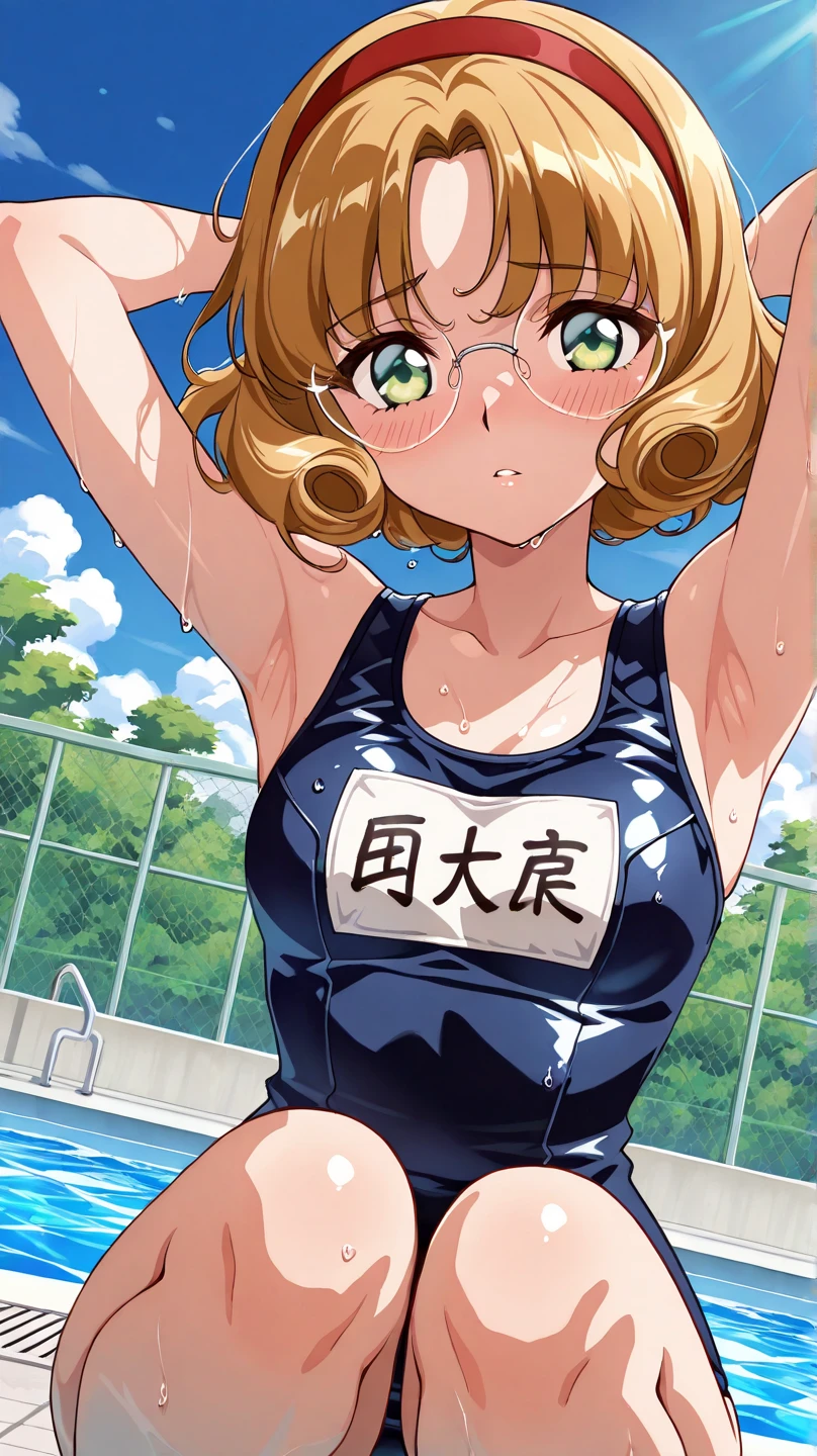 
Blonde, (short hair:1.2)、((Illustration of a person))、Big Breasts、
View your viewers,, (Highest quality:1.3),blue eye star piece、Highest quality)、Highest quality, Ultra-high resolution, (((masterpiece))), alone, Sweat、Big eyes、Big Breasts、One Girl, Front view、Embarrassed face、Bronze colored hair、((short hair))、One Girl, alone, blush, Big Breasts,
Bare arms, Wet, Pool, 青いSchool Swimsuit, Thighs, Place your arms at your sides, Bare arms, Cowboy Shot, Are standing, School Swimsuit,bite、High Leg、mansuji