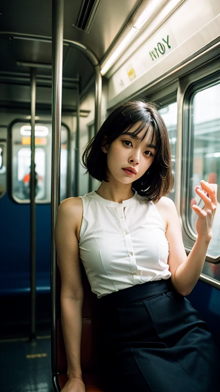 "(Masterpiece, High Definition, Ultra High Definition, 4K) Black hair, 14 years old Japan girl, uniform skirt,Cosplay 2B nier , emphasizing thighs, white thighs, soft thighs, glossy thighs, sitting on the train, face-to-face angle, (angle from below),sitting in the train seat,Sitting in front,Zoom camera in the crotch,Feet on the train floor,Full body,Looking down and sleepy,Looking at the viewer only", best quality, ultra high definition, (photorealistic:1.4),, high resolution, detail, raw photo, sharp re, Nikon D850 film stock photo by Lee Jefferies 4 kodak portra 400 camera f1.6 lens rich colors hyper realistic lively textures dramatic lighting unreal engine artstation trends cinestir 800, a woman standing next to an alien like creature, human-animal hybrid, masahiro ito, human chimera, humanoid animal, cryptidcore, cgsociety 9, creepy mutant flesh creature, necromorph, centipede, junji ito's uzumaki, snake woman hybrid, lovecraftian creature, quadrupedal, quadruped, twoddle