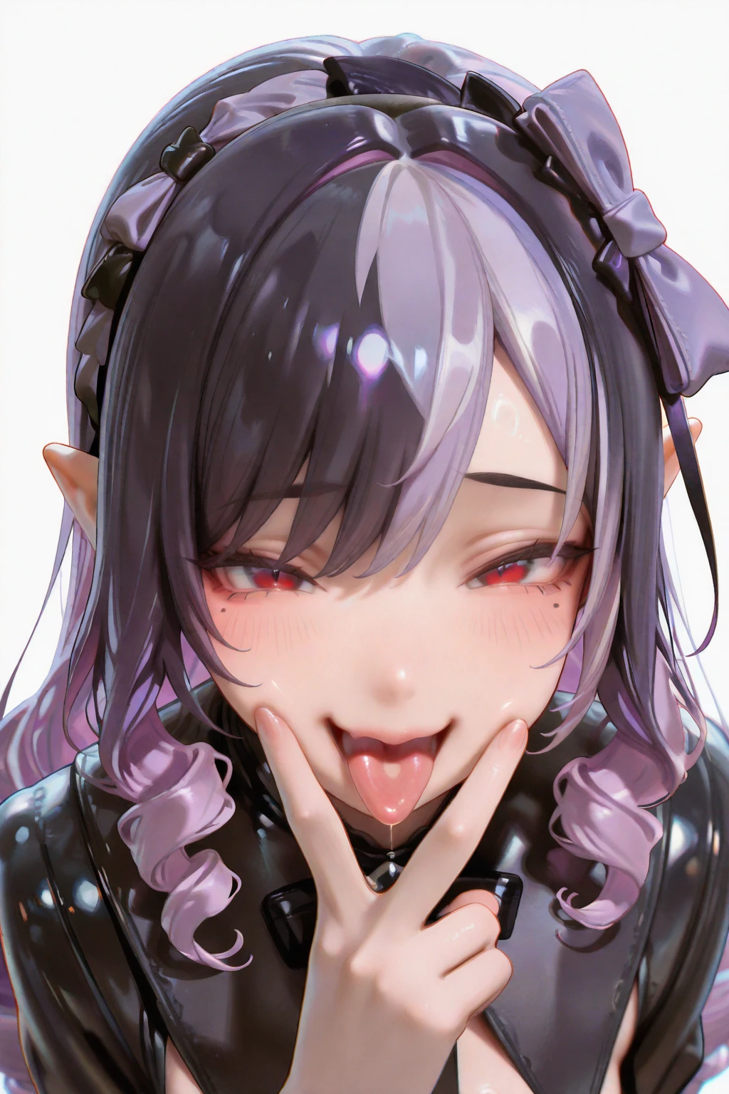 masterpeace, high quality, sadistic pleasure face, blushing, tongue lick, drool, finger lick