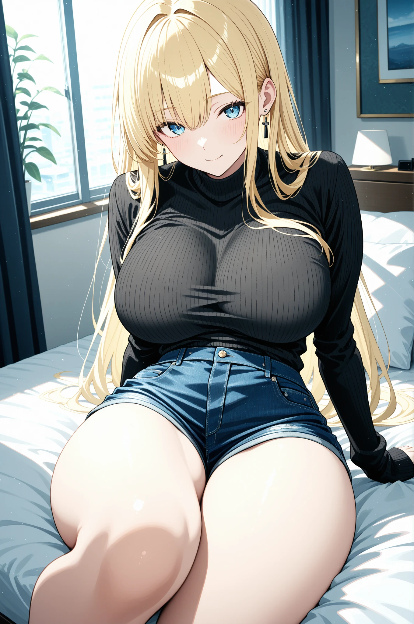 1 Female,High definition,high resolution,Ultra-realistic,8K, ta1, blonde hair, long hair, yellow eyes,(white jacket), sleeveless,( blue skirt),tight skirt, miniskirt,fingerless gloves, large breasts,European,sexy,Upper body close-up,Photographed from the front,Dynamic Angles,blush, big tits , happy, wink the eye,facial, sweat,multicolored hair ,(wide thighs:1.4),(black panties),(show panties),(spread legs),(cameltoe)