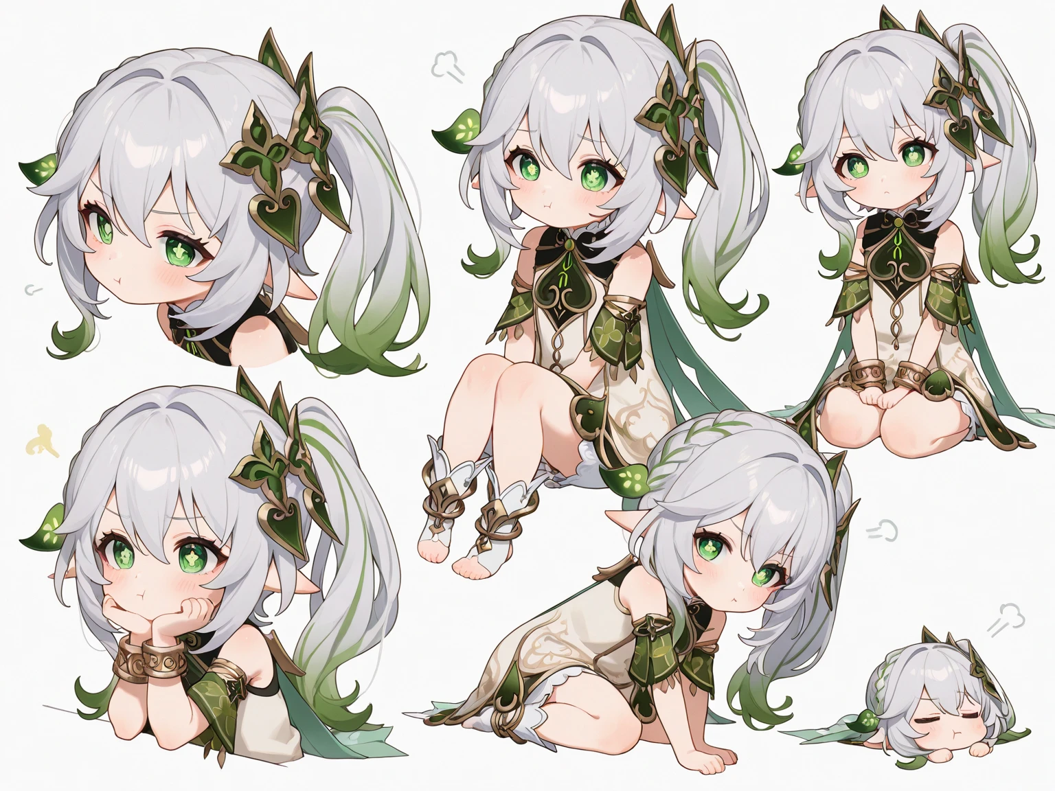 Anime girl with green hair and green dress with horns, snake skin armor forest dryad, lineless, very sad medusa, chibi monster girl, snake woman hybrid, fierce medusa, hot reptile humanoid woman, full body adoptable, tatsumaki with green curly hair, Lamia, beautiful female gorgon, her many snakes as hair, fey queen of the summer forest，3 d model